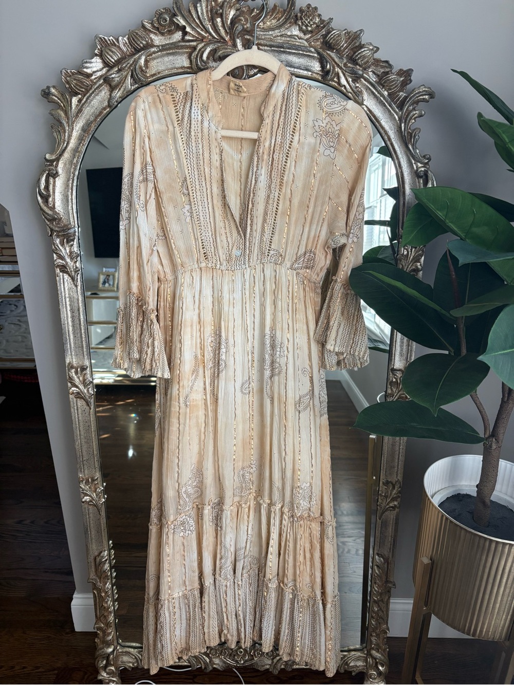 Boho Cream Paisley Maxi Dress